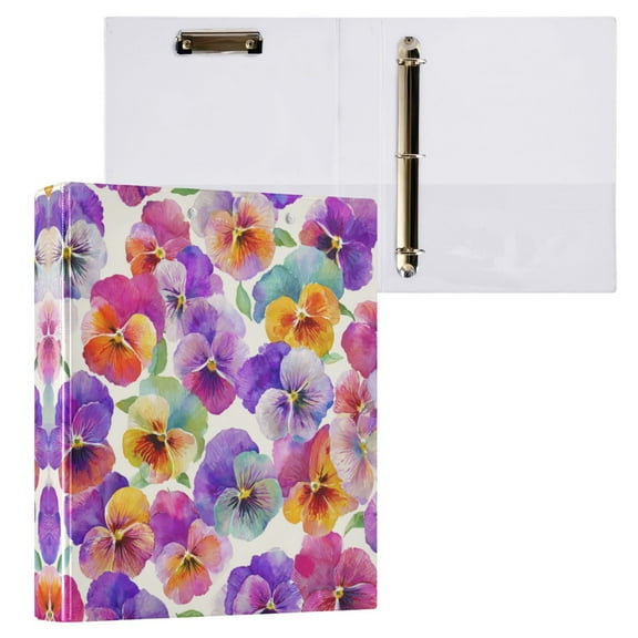 Pansy Pattern 3 Ring Hardcover Binders 1.5in Round Rings for Letter-Size Folder Paper Organizer Pockets for Office Student Recipe
