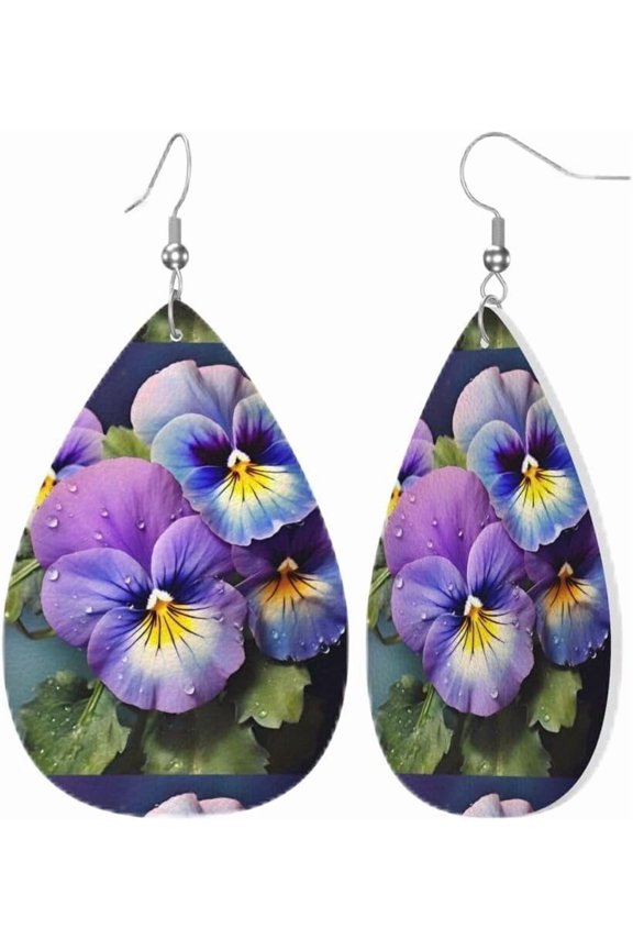 Pansy Perfection Leather Earrings, Light And Bright Colors, Gifts For Christmas, Valentine'S Day And Parties[t387]