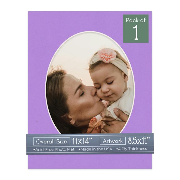 Pansy Purple Picture Frame Mat for 11x14 Frames - Oval Opening for 8.5x11 Photos - 1 Mat