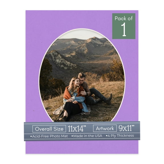 Pansy Purple Picture Frame Mat for 11x14 Frames - Oval Opening for 9x11 Photos - 1 Mat