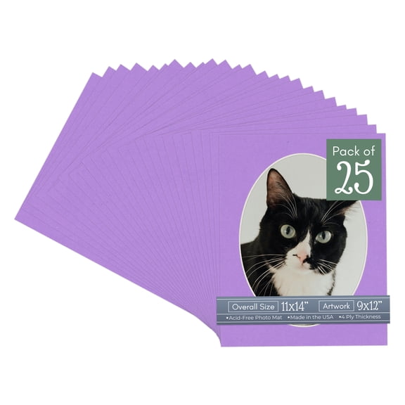 Pansy Purple Picture Frame Mat for 11x14 Frames - Oval Opening for 9x12 Photos - 25 Mats