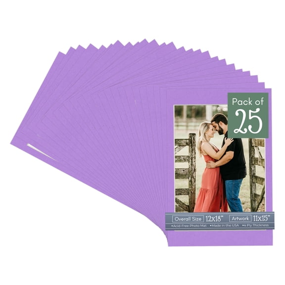 Pansy Purple Picture Frame Mat for 12x18 Frames - Fits 11x15 Photos - 25 Mats