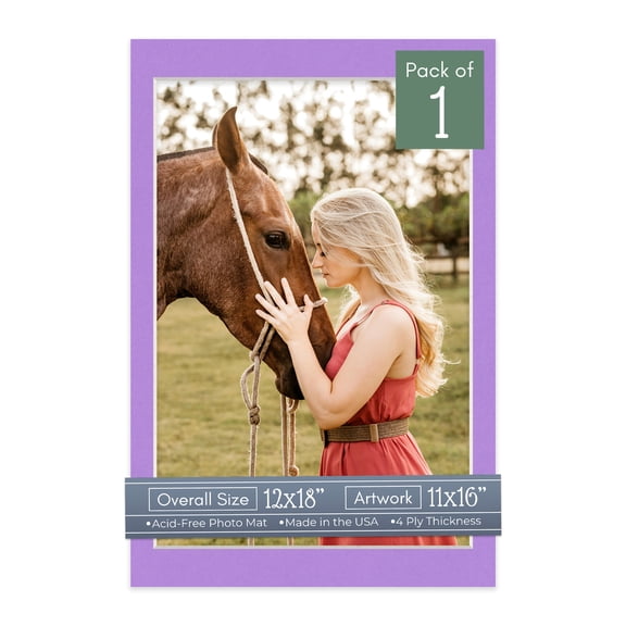 Pansy Purple Picture Frame Mat for 12x18 Frames - Fits 11x16 Photos - 1 Mat