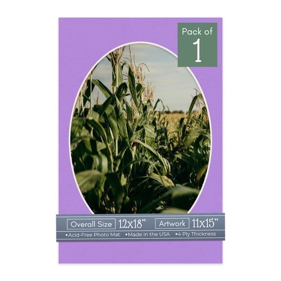 Pansy Purple Picture Frame Mat for 12x18 Frames - Oval Opening for 11x15 Photos - 1 Mat