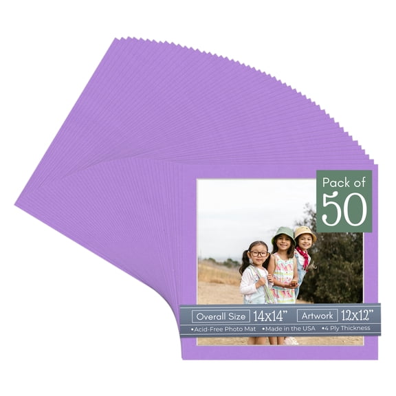 Pansy Purple Picture Frame Mat for 14x14 Frames - Fits 12x12 Photos - 50 Mats