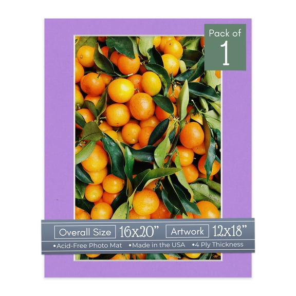 Pansy Purple Picture Frame Mat for 16x20 Frames - Fits 12x18 Photos - 1 Mat