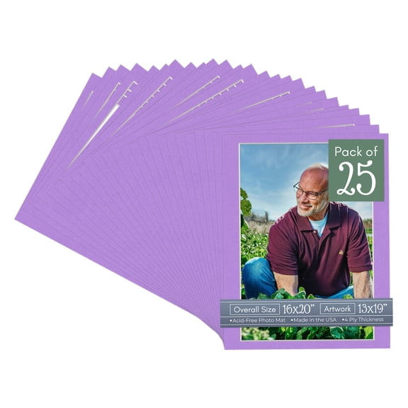 Pansy Purple Picture Frame Mat for 16x20 Frames - Fits 13x19 Photos - 25 Mats