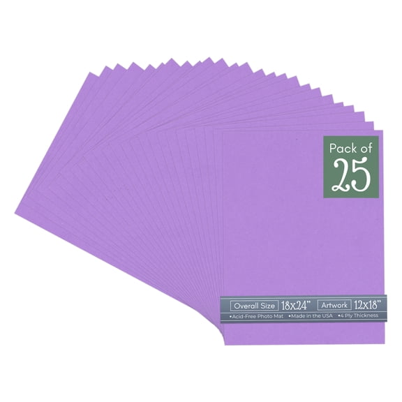 Pansy Purple Picture Frame Mat for 18x24 Frames - Fits 12x18 Photos - 25 Mats
