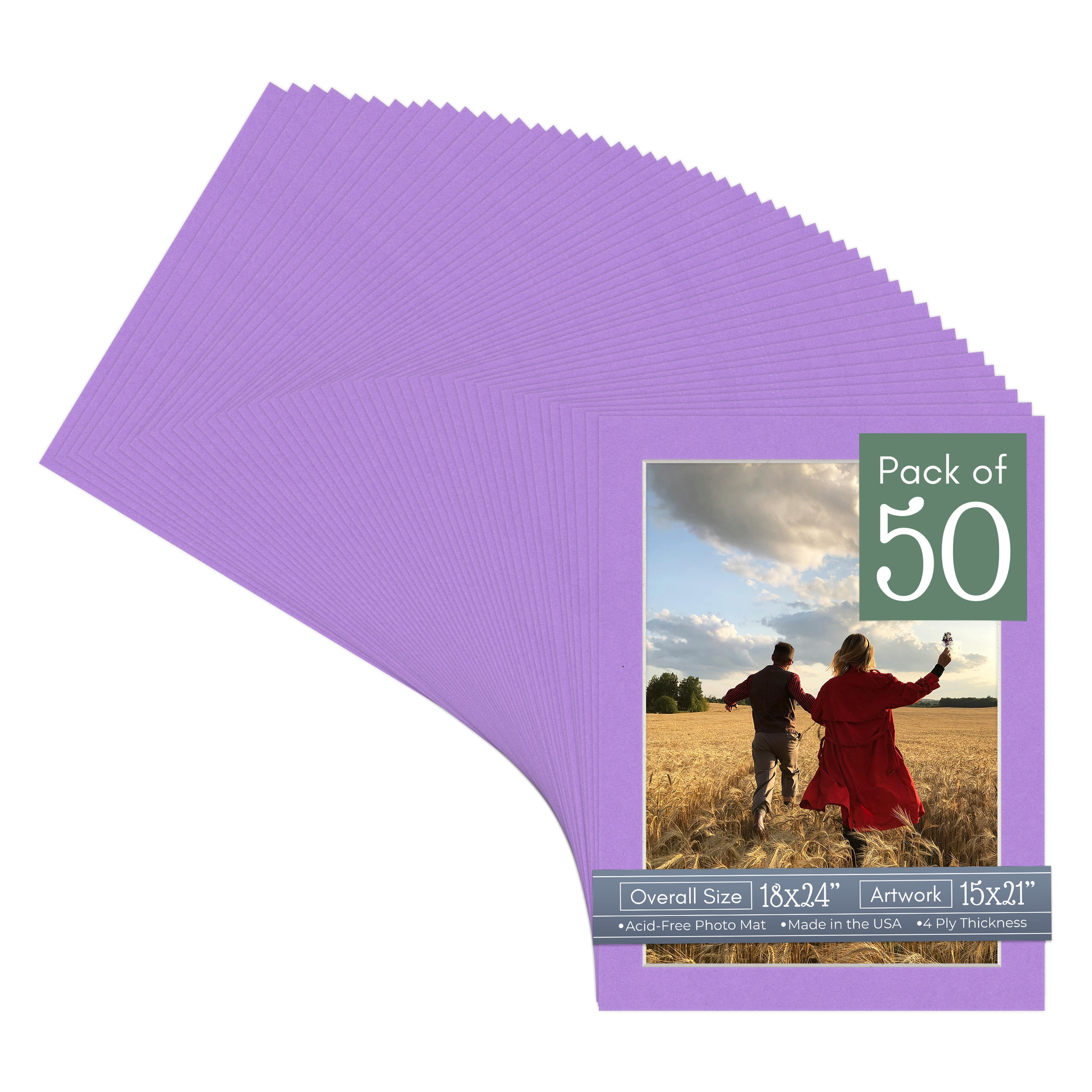 Pansy Purple Picture Frame Mat for 18x24 Frames - Fits 15x21 Photos - 50 Mats