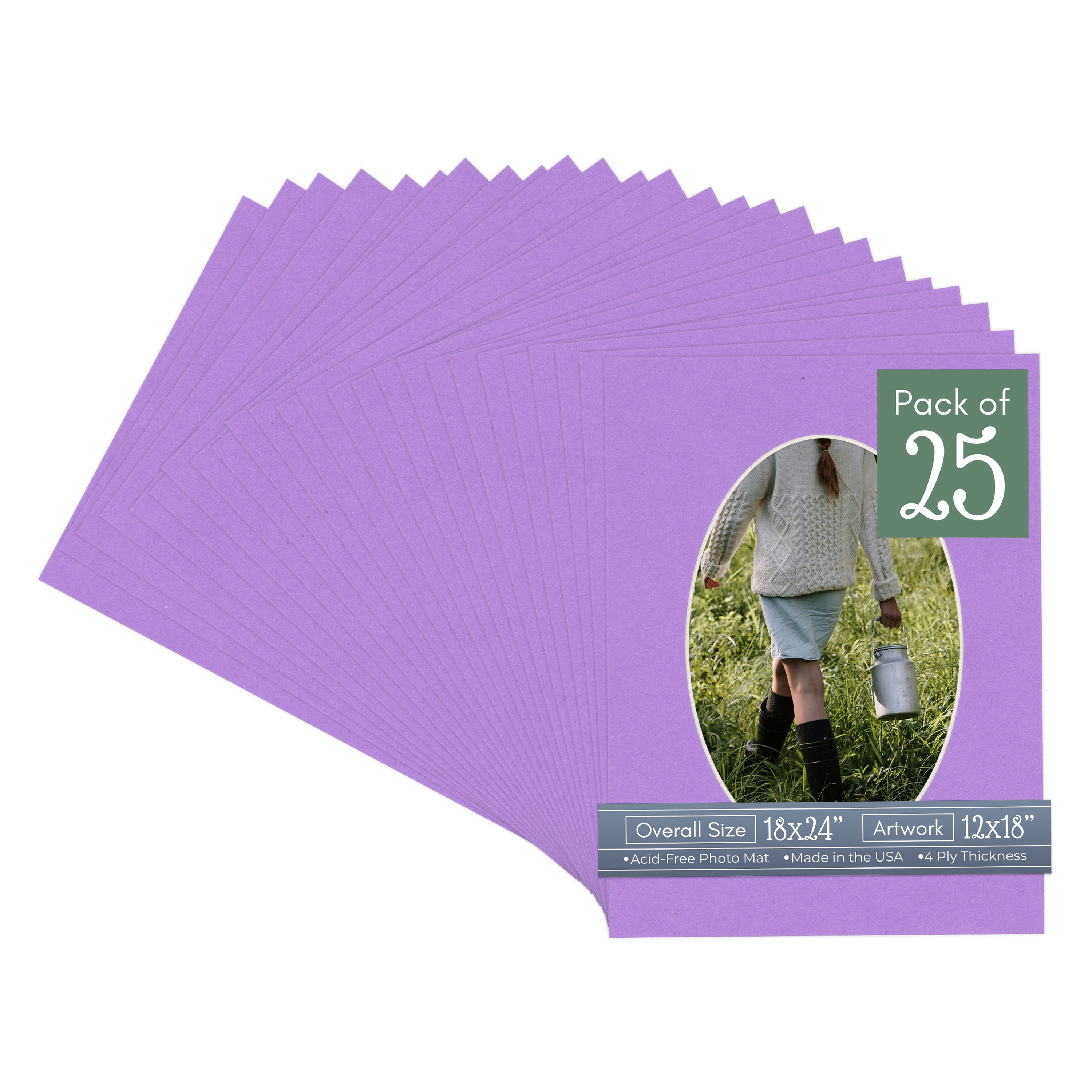 Pansy Purple Picture Frame Mat for 18x24 Frames - Oval Opening for 12x18 Photos - 25 Mats