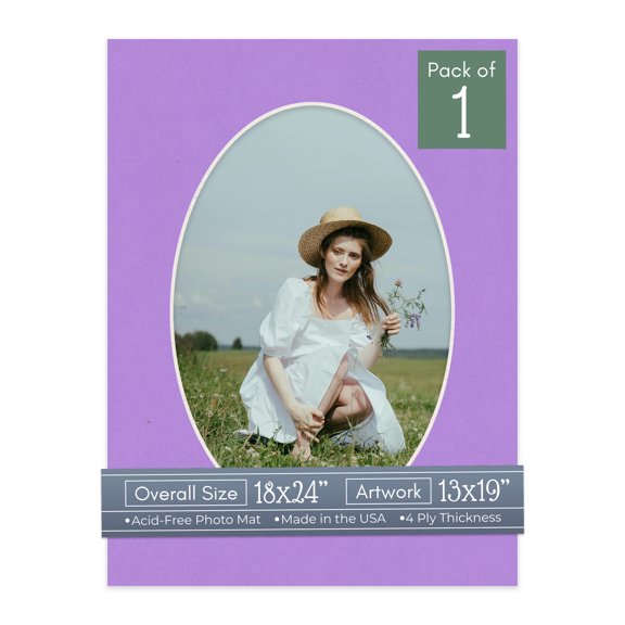 Pansy Purple Picture Frame Mat for 18x24 Frames - Oval Opening for 13x19 Photos - 1 Mat