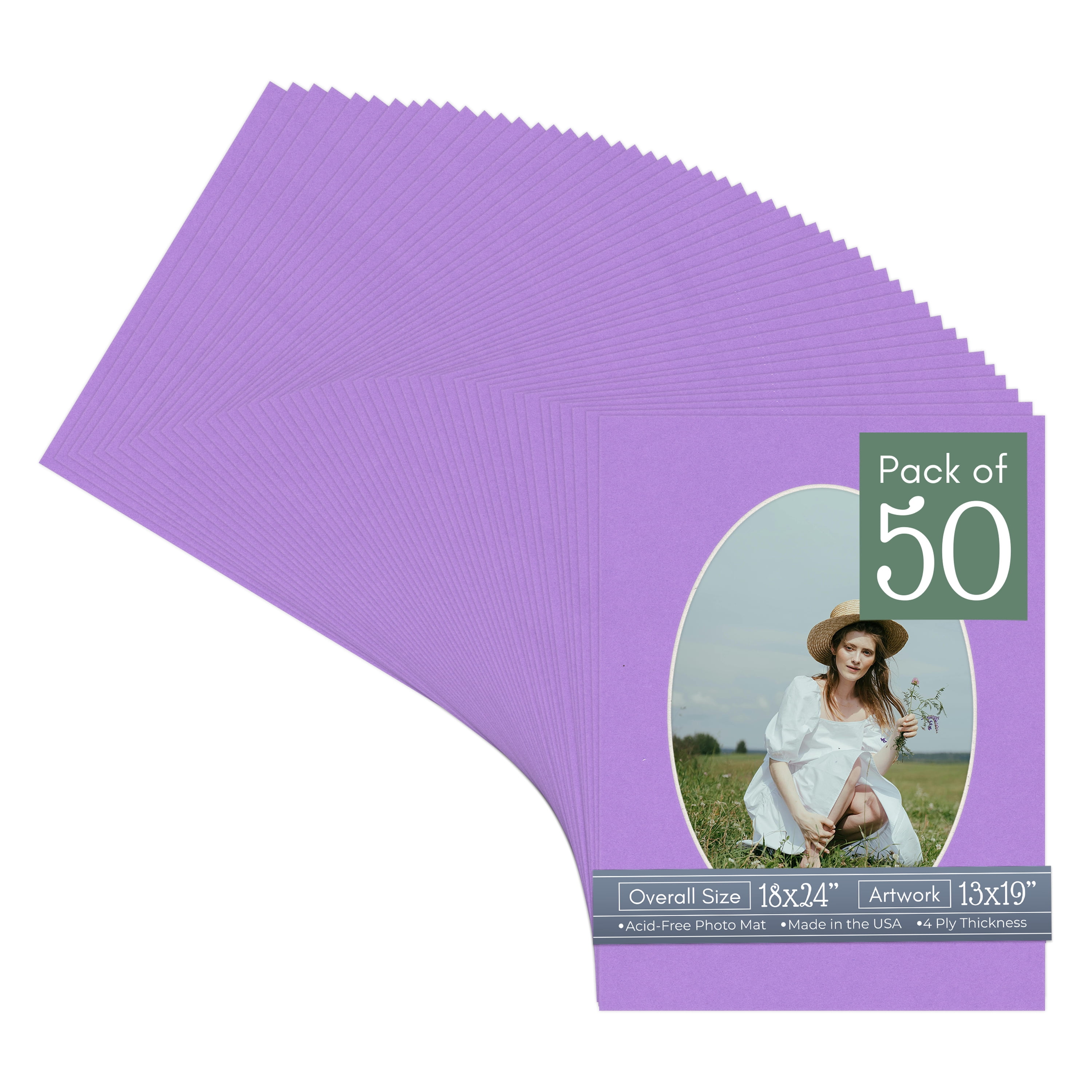Pansy Purple Picture Frame Mat for 18x24 Frames - Oval Opening for 13x19 Photos - 50 Mats