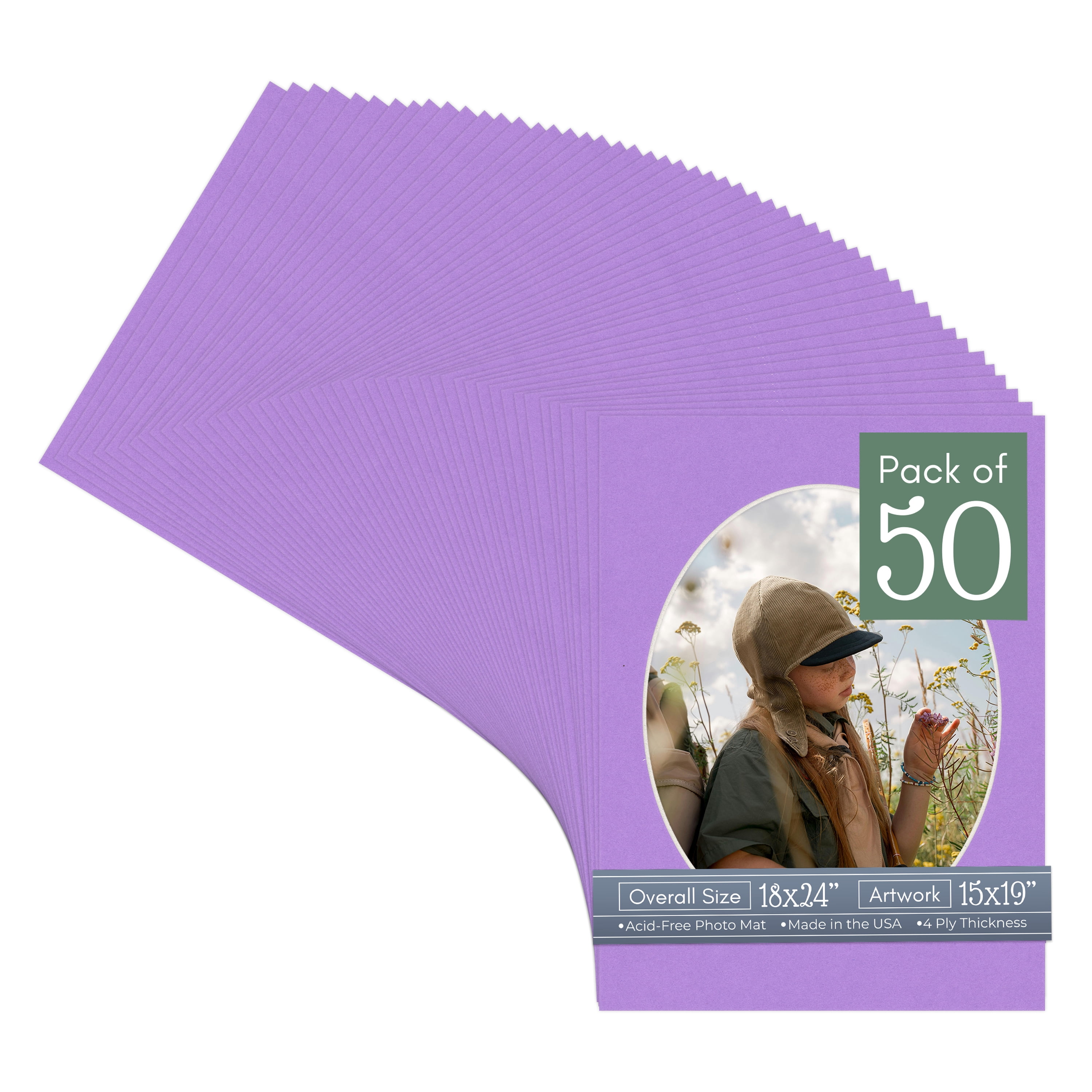Pansy Purple Picture Frame Mat for 18x24 Frames - Oval Opening for 15x19 Photos - 50 Mats