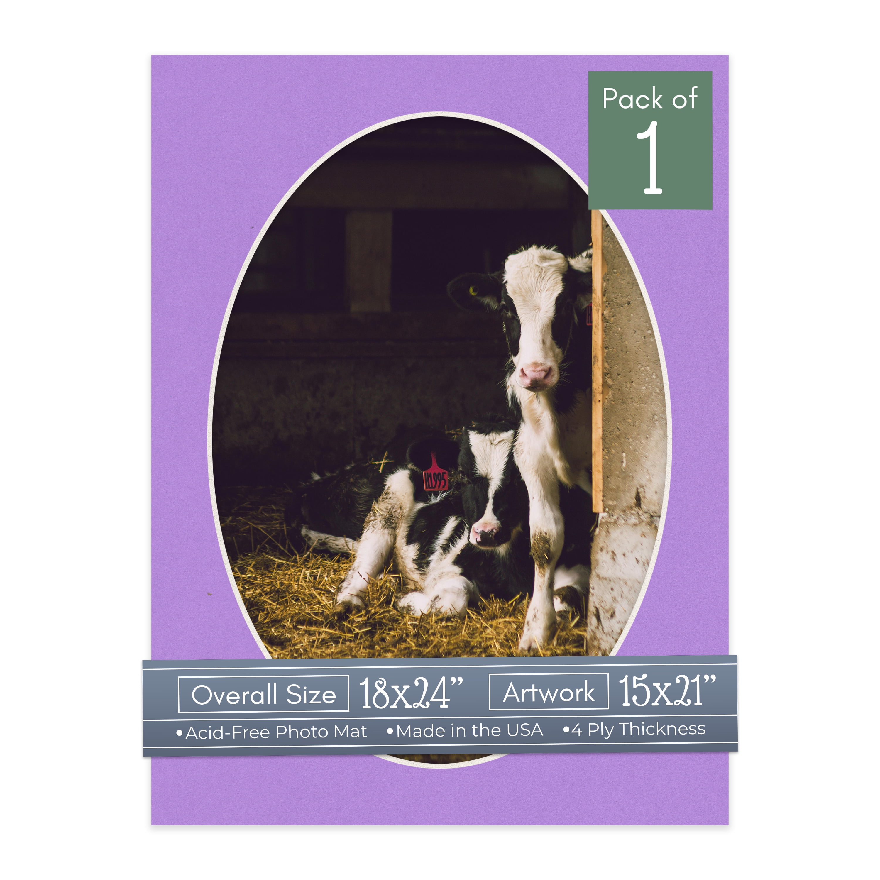 Pansy Purple Picture Frame Mat for 18x24 Frames - Oval Opening for 15x21 Photos - 1 Mat