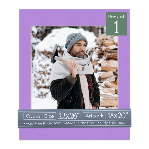 Pansy Purple Picture Frame Mat for 22x26 Frames - Fits 18x20 Photos - 1 Mat