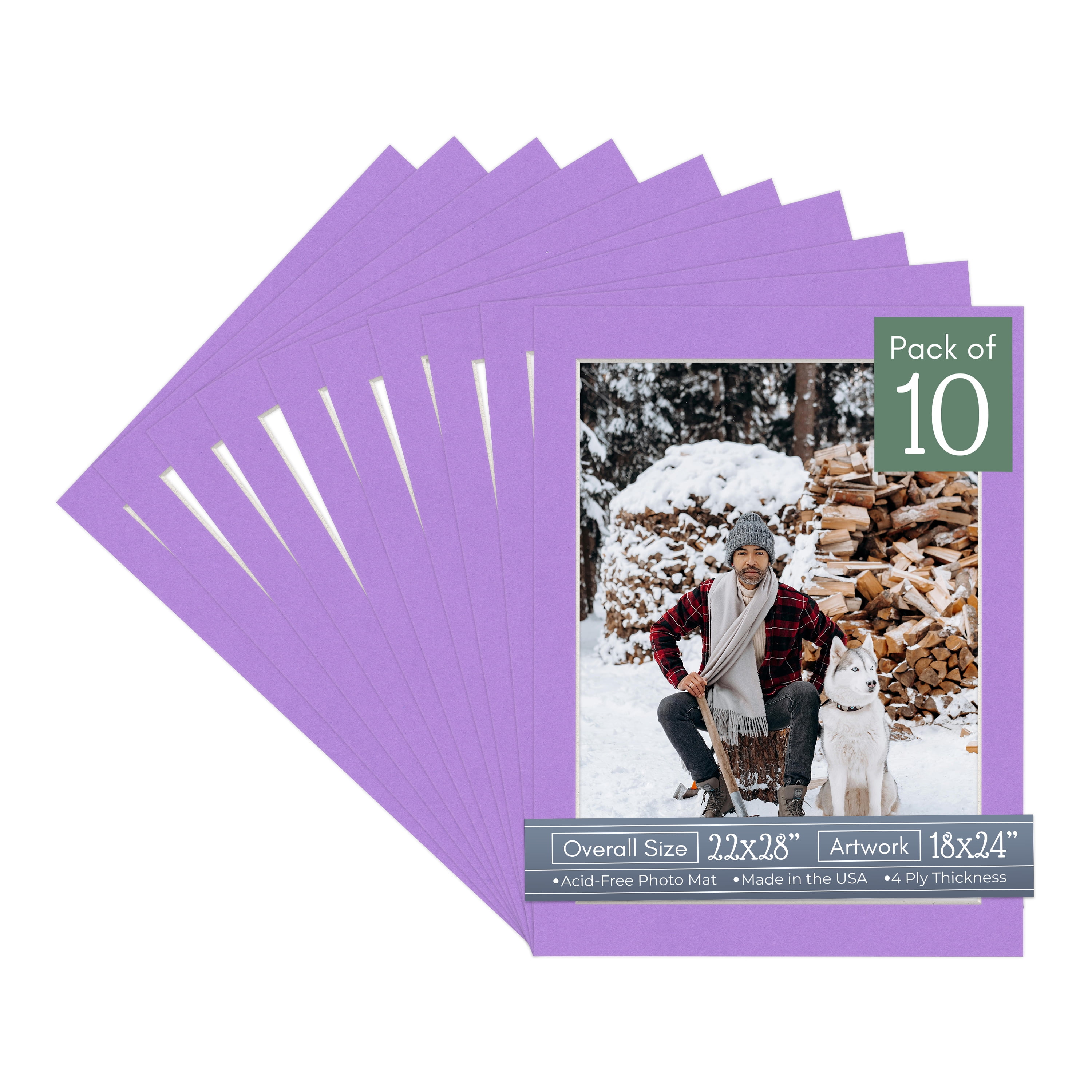 Pansy Purple Picture Frame Mat for 22x28 Frames - Fits 18x24 Photos - 10 Mats