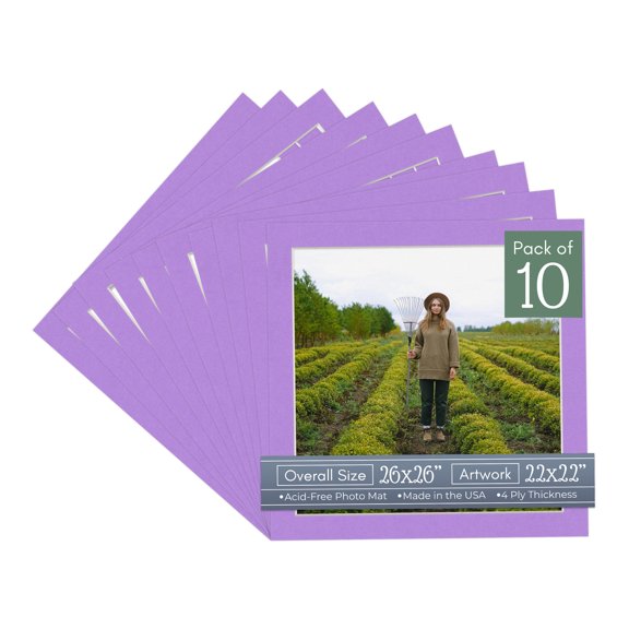 Pansy Purple Picture Frame Mat for 26x26 Frames - Fits 22x22 Photos - 10 Mats