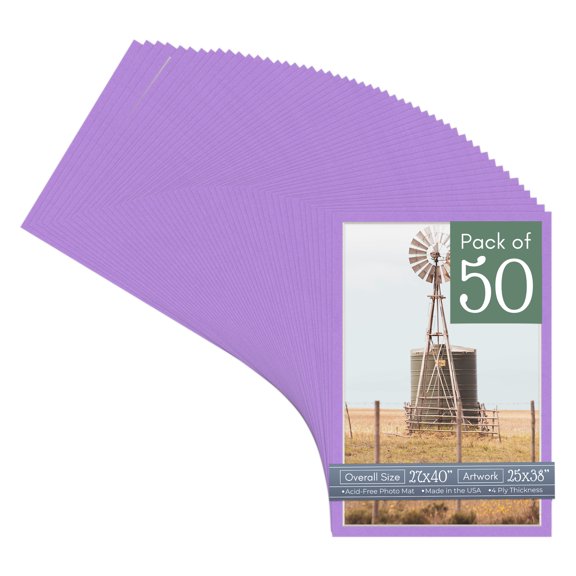 Pansy Purple Picture Frame Mat for 27x40 Frames - Fits 25x38 Photos - 50 Mats