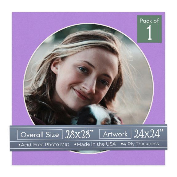 Pansy Purple Picture Frame Mat for 28x28 Frames - Circle Opening for 24x24 Photos - 1 Mat