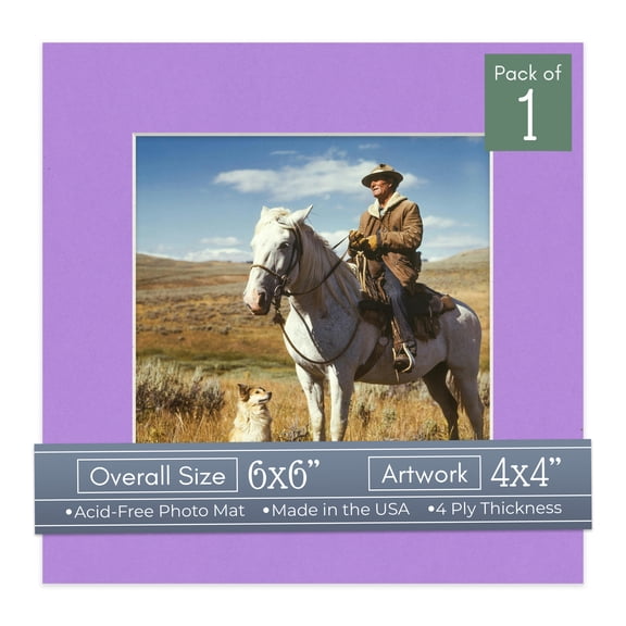 Pansy Purple Picture Frame Mat for 6x6 Frames - Fits 4x4 Photos - 1 Mat