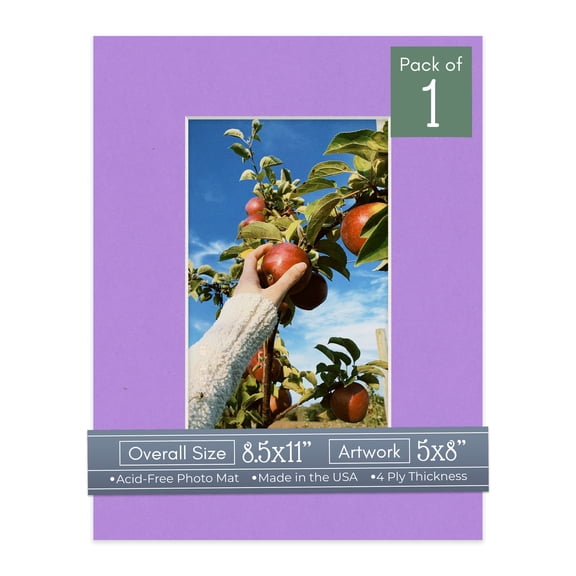 Pansy Purple Picture Frame Mat for 8.5x11 Frames - Fits 5x8 Photos - 1 Mat
