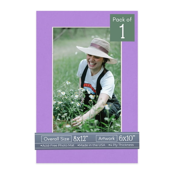 Pansy Purple Picture Frame Mat for 8x12 Frames - Fits 6x10 Photos - 1 Mat