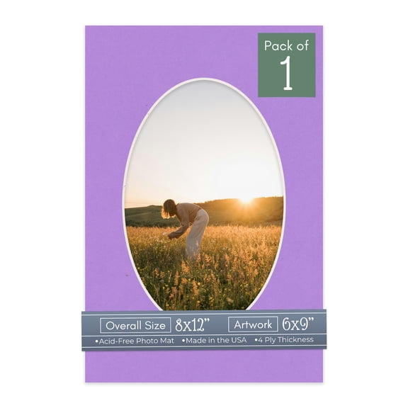 Pansy Purple Picture Frame Mat for 8x12 Frames - Oval Opening for 6x9 Photos - 1 Mat