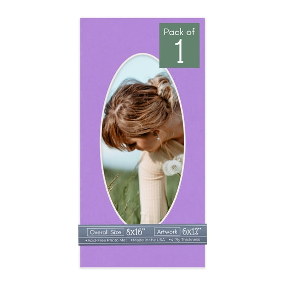Pansy Purple Picture Frame Mat for 8x16 Frames - Oval Opening for 6x12 Photos - 1 Mat