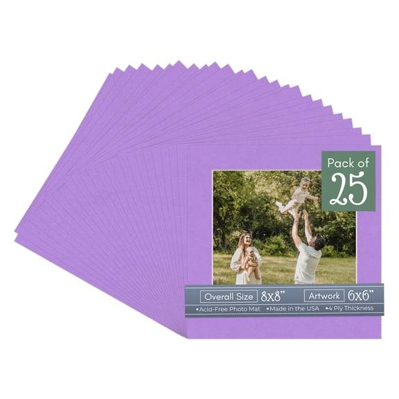 Pansy Purple Picture Frame Mat for 8x8 Frames - Fits 6x6 Photos - 25 Mats