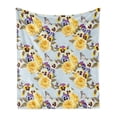 thumbnail image 1 of Pansy Soft Flannel Fleece Blanket, High Detailed Roses and Different Color Flowers Along Butterflies Pattern, Cozy Plush for Indoor and Outdoor Use, 60" x 80", Baby Blue Multicolor, by Ambesonne, 1 of 6