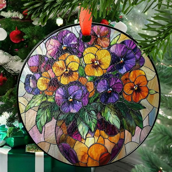Pansy Ornament Suncatcher, Purple and Yellow Floral Art, Hanging Car Charm, Elegant Home Decor, Unique Gift for Women, 2025, Holiday Decoration, 2025, Seasonal Holiday Decor,