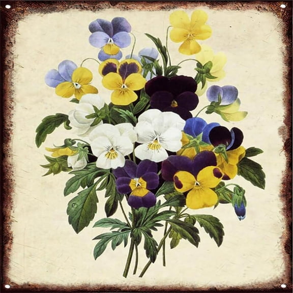 Pansy Vintage Flower Metal Tin Sign Decor Vintage Holiday Wall Art Sign Rustic Shabby Chic Farmhouse Home Decoration Decor for Bedroom, Office, Cafes, Bars 812 inch