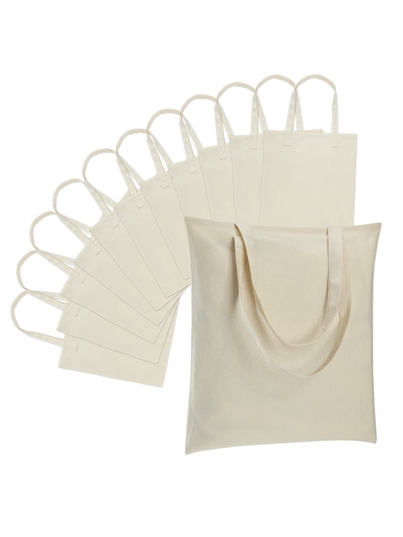 12 Pack Canvas Tote Bag - Lightweight Tote Bags Bulk Blank Reusable Grocery Bags for DIY Shopping Gift Sublimation Activity - Beige