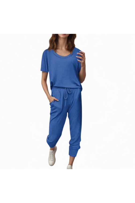 Pant Short Sleeves Sets for Women Sweatsuits Sets Two Piece Outfit Long Sleeve Pant Workout Athletic Tracksuits Athletic Outfit Sets Blue XL
