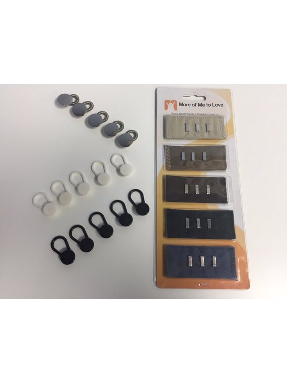 Pant & Skirt Waistband Extender Set (20 pieces) - White Button, Black Button, Spring Button and Cotton Hook Extenders (5 of each) - Add an inch in a pinch!