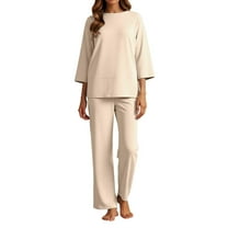 Pant Suits for Women Dressy Women's Casual Trousers Suit Set Comfortable Round Neck Long Pants Outfit For Daily Wear Spring Woman's Suit Slim Fit Suits Women Celebration Jumpsuit Striped Pet Beige 3XL