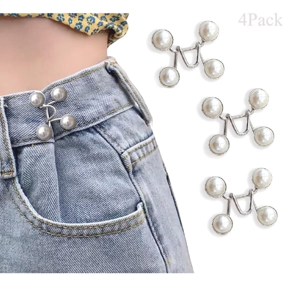 Pant Waist Tightener 4pack Jean Button Pins Detachable No Sewing Required Pearl Decoration
