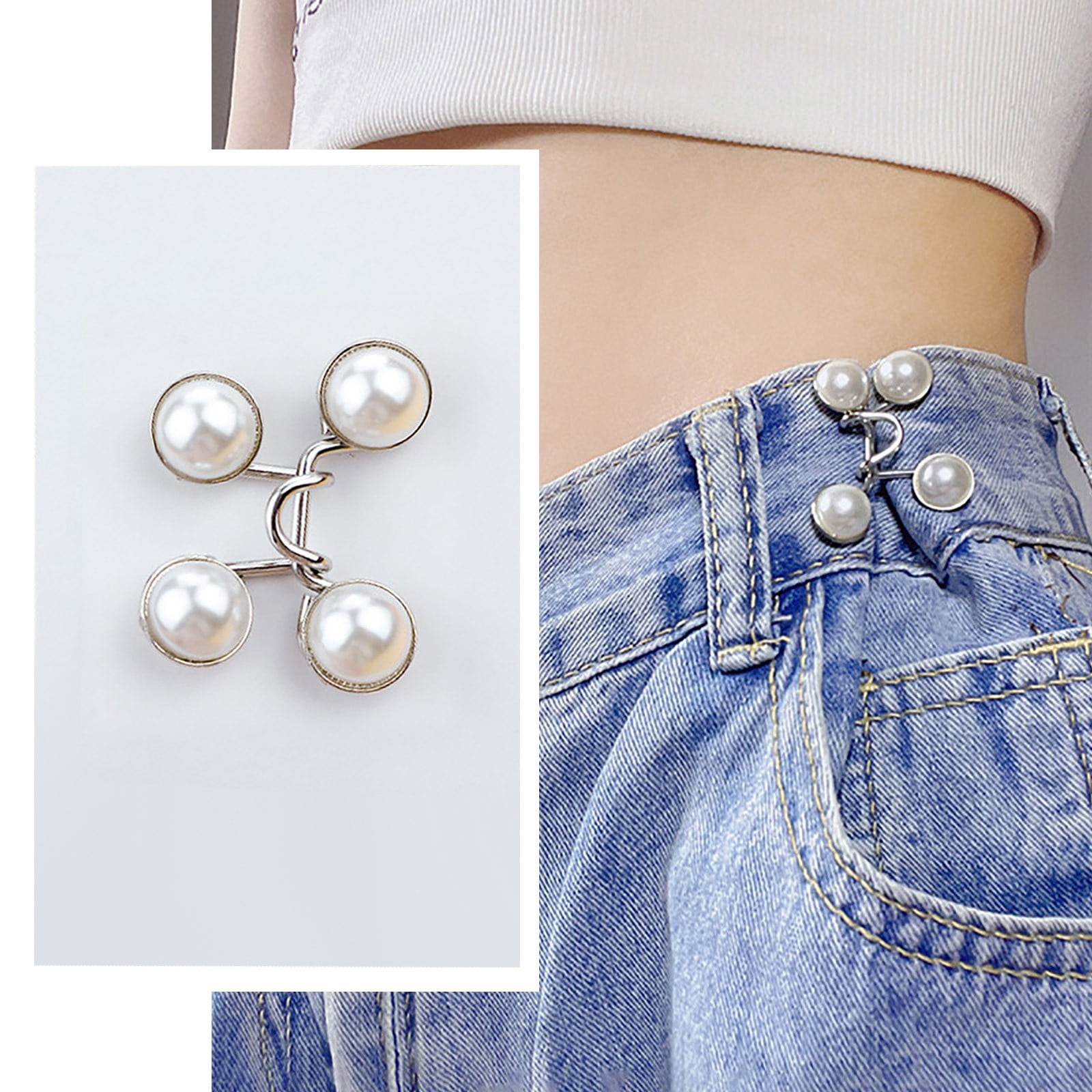 6 Pcs Pant Waist Tightener Reusable Waist Button Tightener Adjuster Jean  Clips Pin Pearl Waist Brooch for Loose Jeans Clothing Dresses Women Instant
