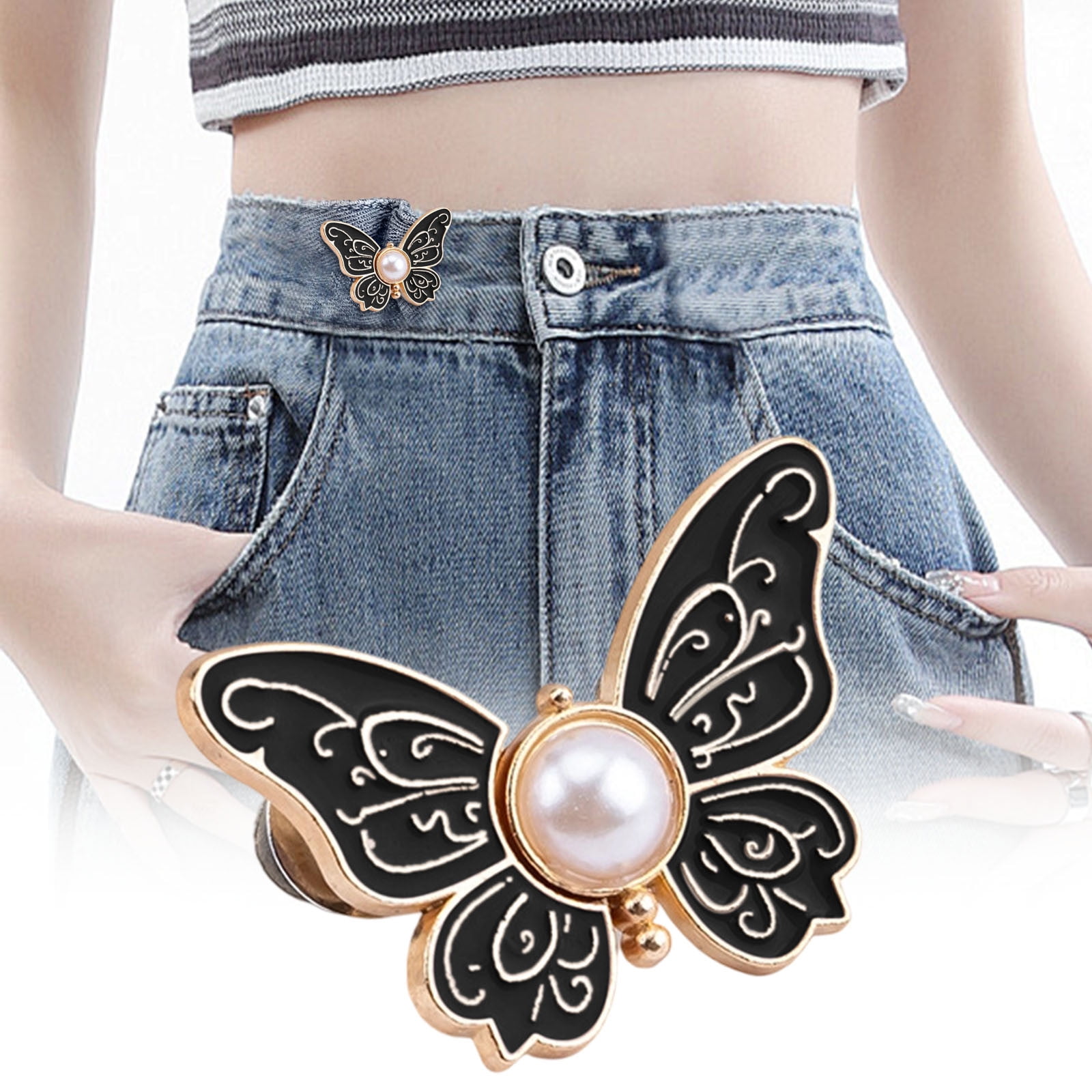 KuuGuu 16 Pcs Butterfly Pant Waist Tighteners - No Sew Metal Adjustable Buttons For Jeans Skirts