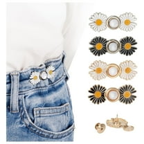 Pant Waist Tightener, Detachable Jean Buttons for Loose Jeans, No Sew and No Tools Button Pins for Jeans, Adjustable Jean Buttons Pins, Daisy Flower Instant Pants Button Tightener 4 Sets