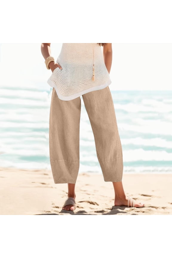 Pant Women Waist Crop Loose Colour Pure And Pants Elastic With Pocket Women Casual Pants Women Casual Pants Suits Womens Casual Harem Baggy Pants plus Size Womens Pants Casual Work Summer Short Pants