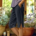 thumbnail image 1 of Pant for Women Womens' Cargo Pants Womens Oants Women's Summer And Linen Solid Color Loose Straight Leg Pants With Pockets Side Slit Buttons Five Quarter Pants Navy XL, 1 of 6