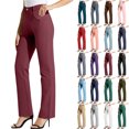 thumbnail image 1 of Pant for Women Dress Pants Women Women's Cargo Pants Women's Solid Color Elastic Waist Work Office Straight Leg Casual Pants Wine S, 1 of 8