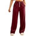thumbnail image 1 of Pantalon Ete Femme Women’ s Solid Slant Pocket Wide Leg Sweatpants Wide Straight Leg Pants Bottom Sweatpants Joggers Pants Workout High Waisted Yoga With Pockets Casual Suit Women Casual Tops A Red XL, 1 of 9
