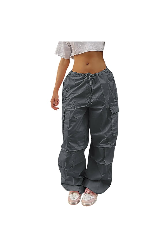 Pantalon Lin Femme Women's Plus Size Tethered Straight Cargo Pants Straight Wide Leg Loose Casual Trousers Slouchy Pants Women Ladies Jogging Dress for Women Tall Peg for plus Size Womens Casua Gray M