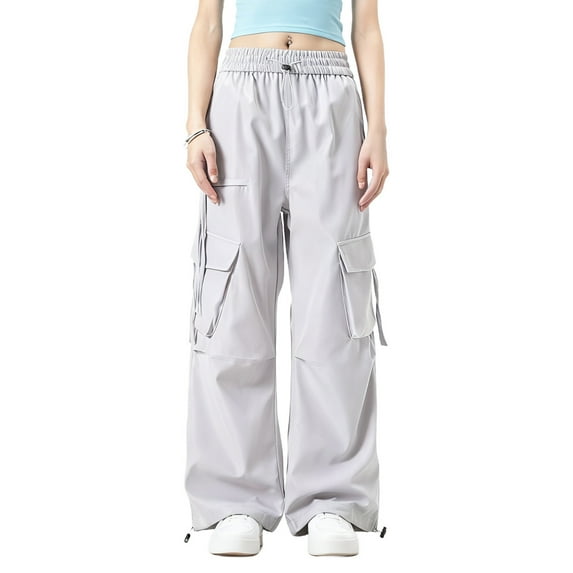 Pantalones Cargo Para Mujer Women's Multiple Pockets Pull Rope Breathable Sports Work Solid Color Pants Full Length Pants Gray L