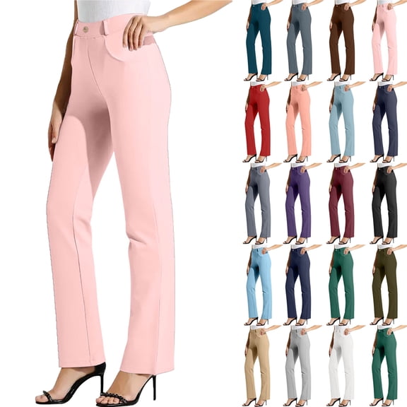 Pantalones Cargo Para Mujer Womens Pant Women Sweatpant Women's Solid Color Elastic Waist Work Office Straight Leg Casual Pants Pink L