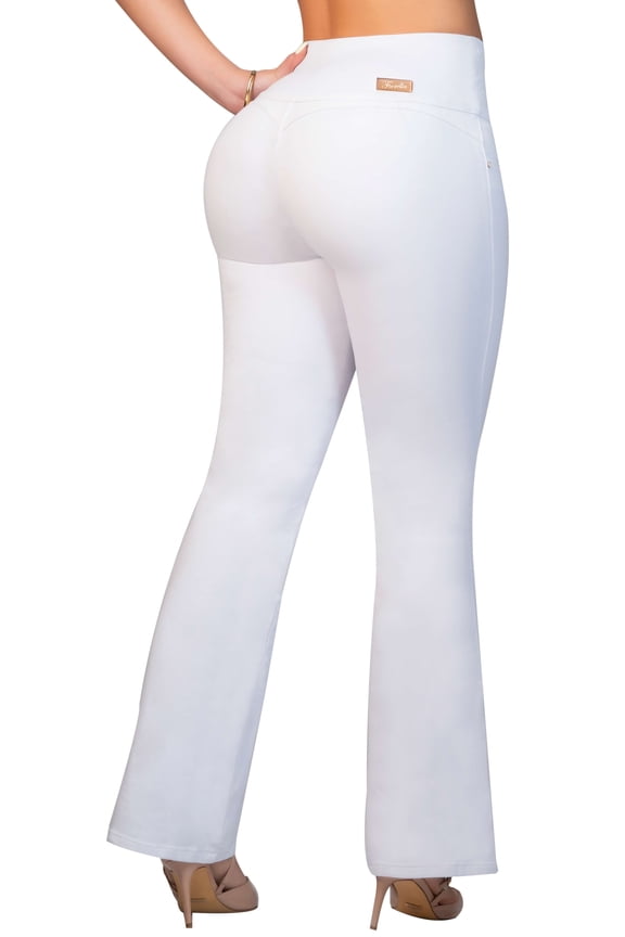 Pantalones Colombianos Levanta Cola | Butt Lifting Colombian Bootcut Jeans for Women | High Rise Waisted Push Up | White 540W