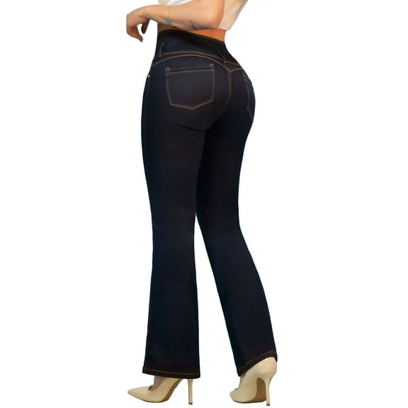 Pantalones Colombianos Levanta Cola | Butt Lifting Colombian Jeans Boot Cut for Women | High Waisted Push Up | Blue 535DB by Fiorella Shapewear