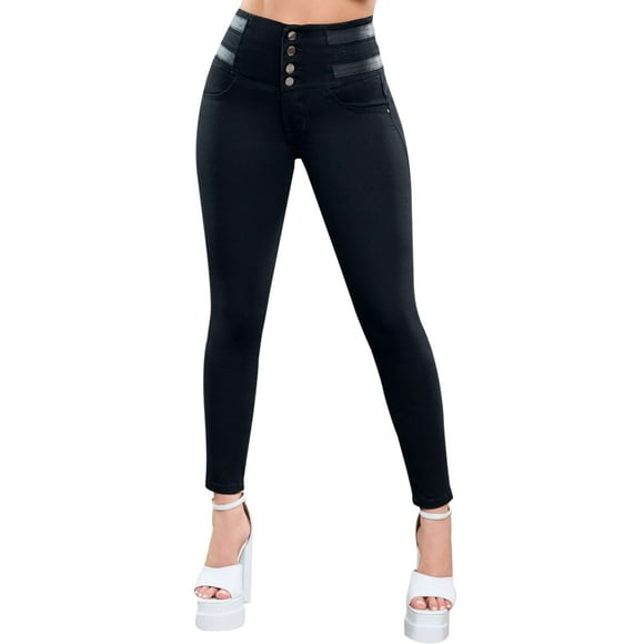Pantalones Colombianos Levanta Cola | Butt Lifting Colombian Jeans Leatherette Accents | High Rise Waisted Push Up | 529BL